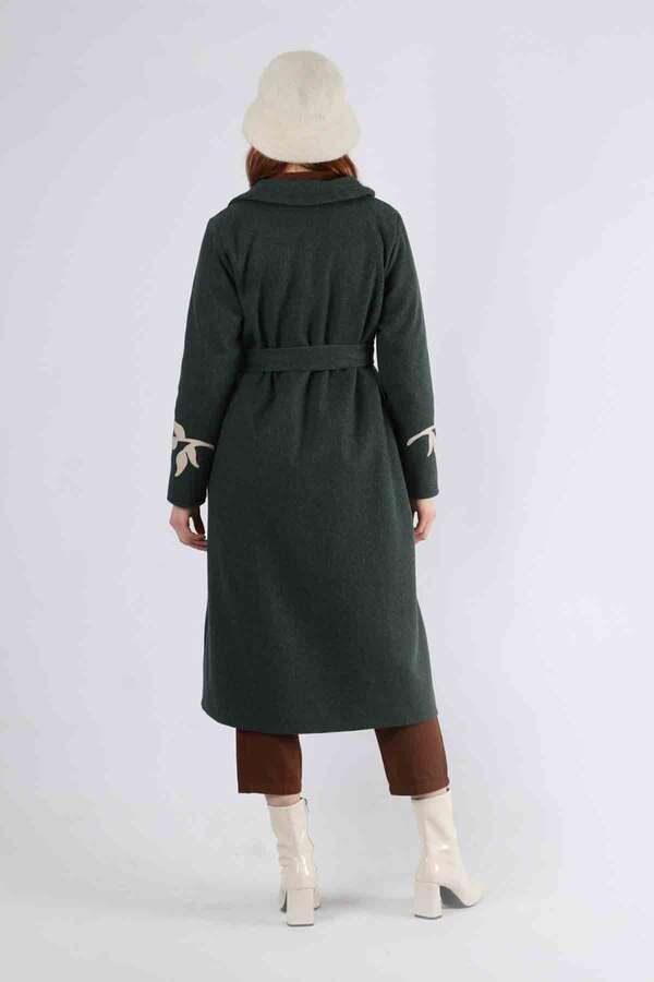 Floral Patterned Cachet Coat Dark Green - 5