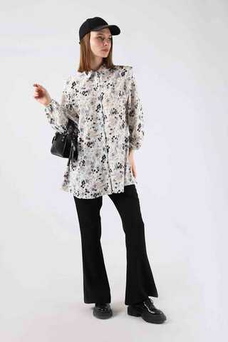 Floral Shirt Flared Set Black - 1