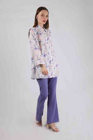 Floral Shirt Flared Set Bluish Lilac - 1