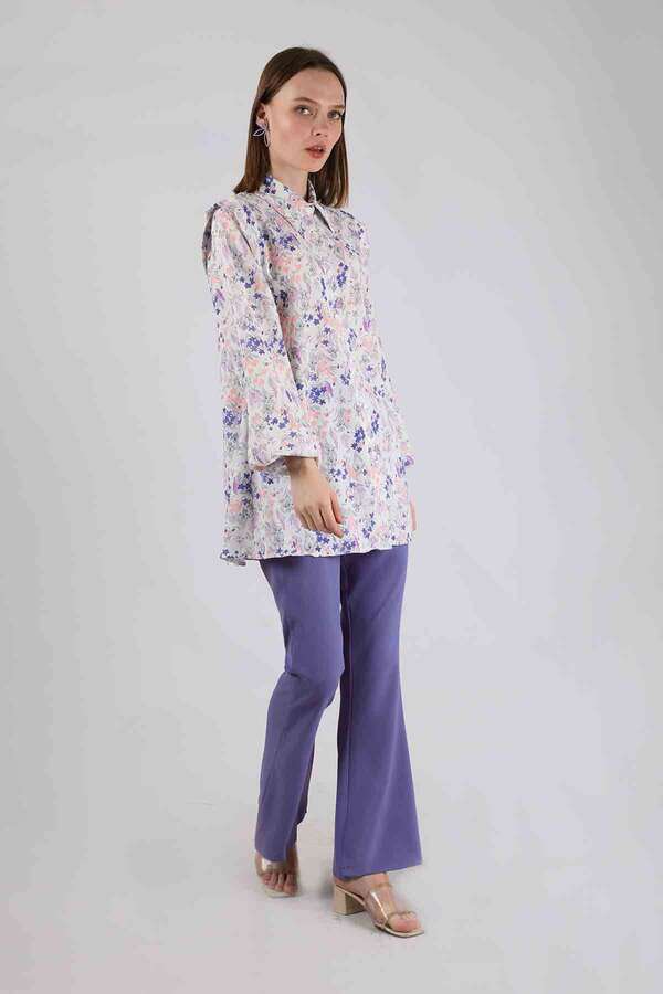 Floral Shirt Flared Set Bluish Lilac - 1