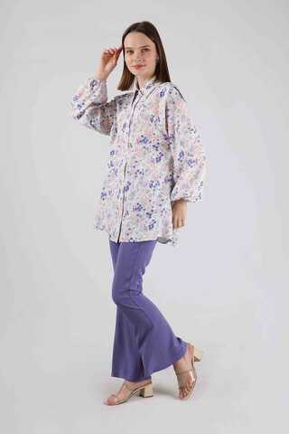 Floral Shirt Flared Set Bluish Lilac - 3