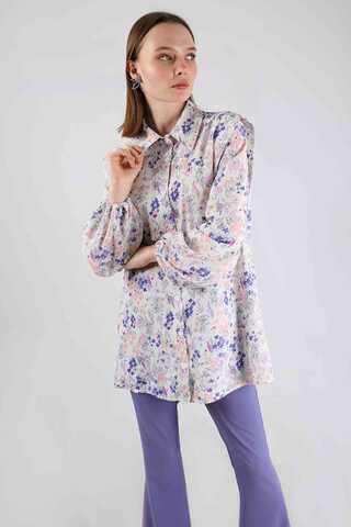 Floral Shirt Flared Set Bluish Lilac - 4