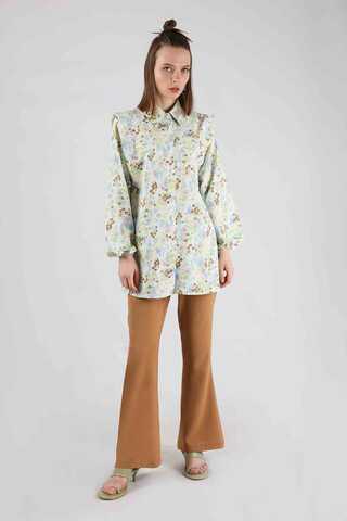 Floral Shirt Flared Set Camel - 1