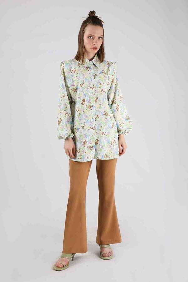 Floral Shirt Flared Set Camel - 1