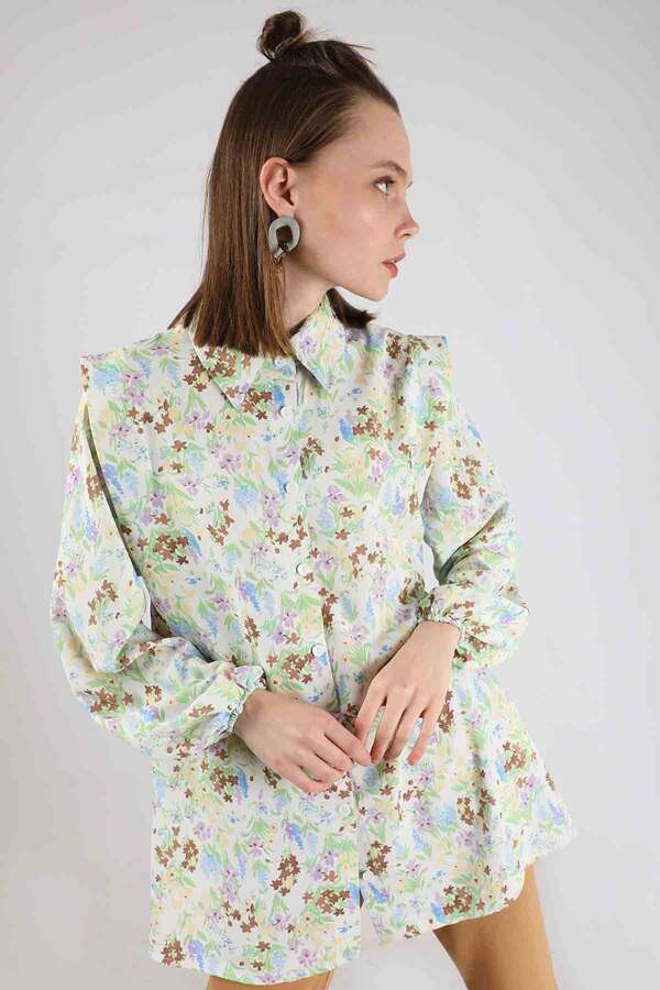 Floral Shirt Flared Set Camel - 2