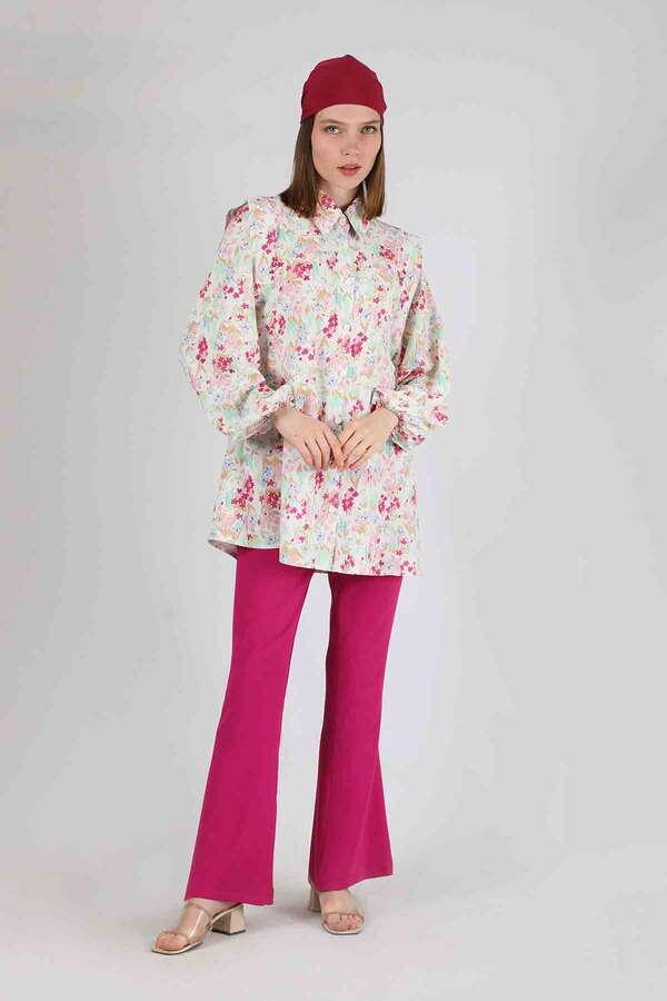 Floral Shirt Flared Set Fuchsia 