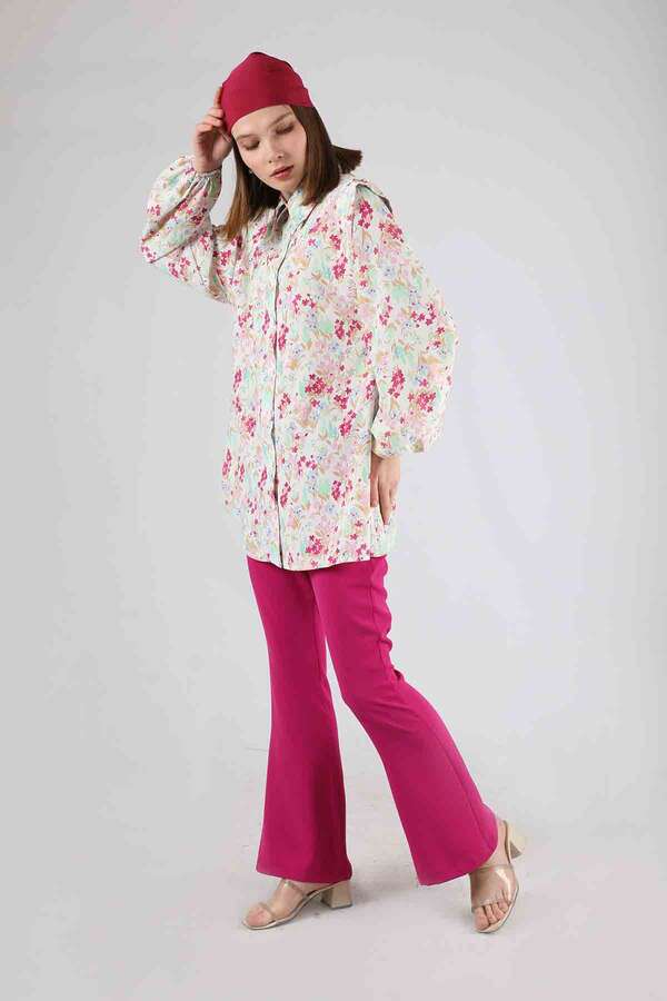 Floral Shirt Flared Set Fuchsia - 3