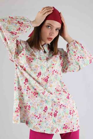 Floral Shirt Flared Set Fuchsia - 4