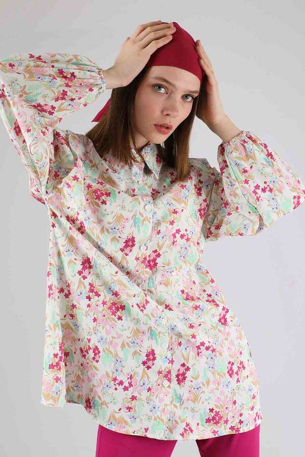 Floral Shirt Flared Set Fuchsia - 4