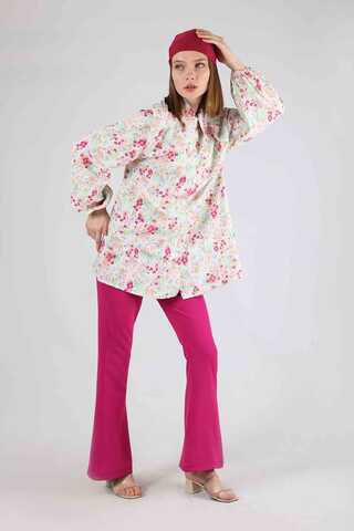 Floral Shirt Flared Set Fuchsia - 5