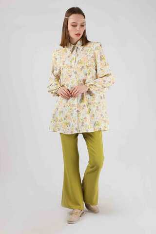 Floral Shirt Flared Set Oil Green - 1