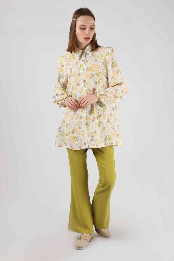 Floral Shirt Flared Set Oil Green 