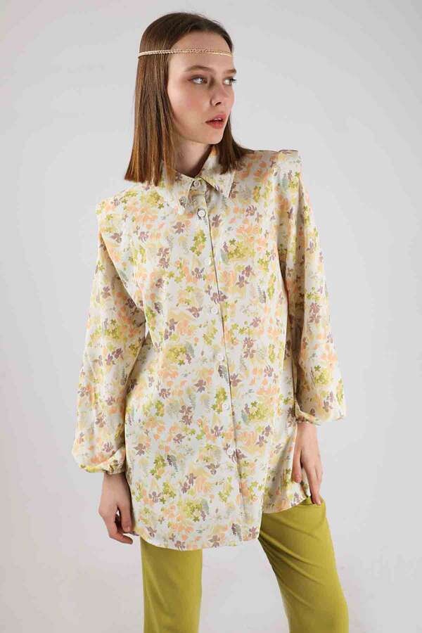 Floral Shirt Flared Set Oil Green - 2