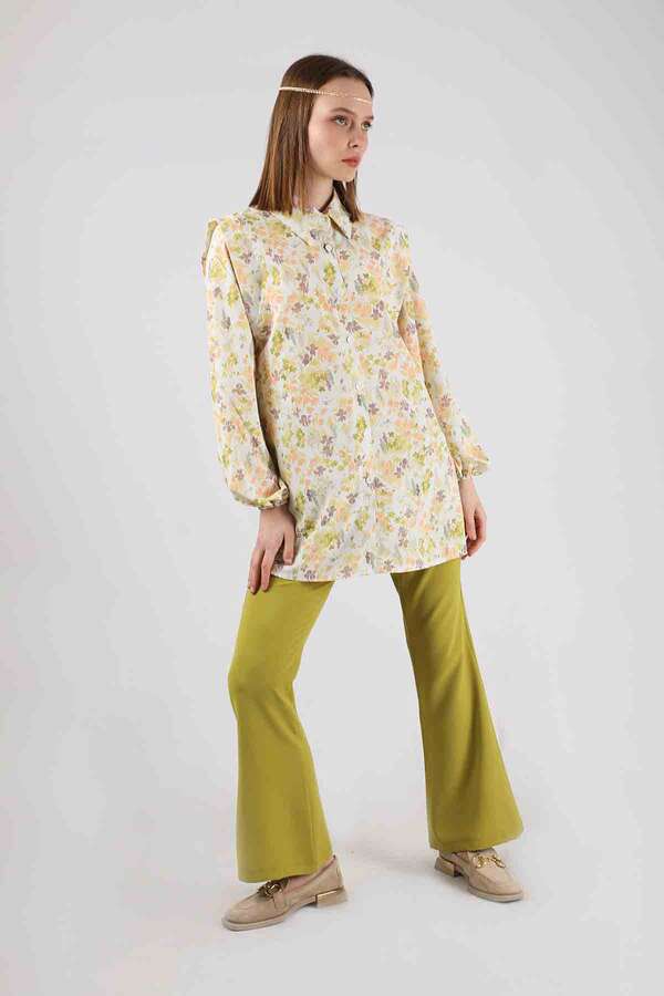 Floral Shirt Flared Set Oil Green - 3