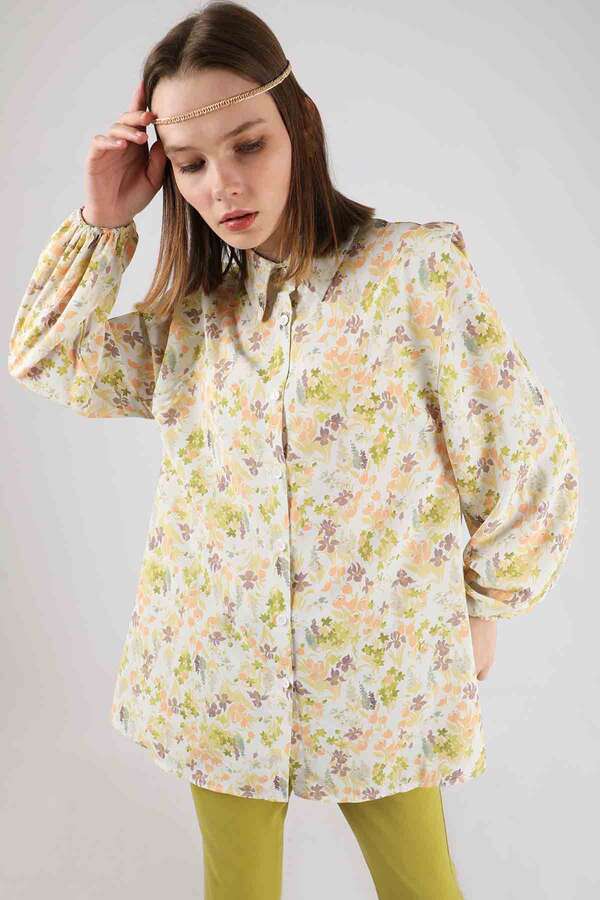Floral Shirt Flared Set Oil Green - 4