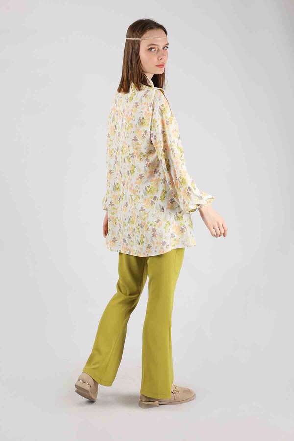 Floral Shirt Flared Set Oil Green - 5