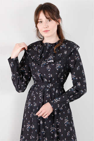 Volan Collar Dress Black - 2