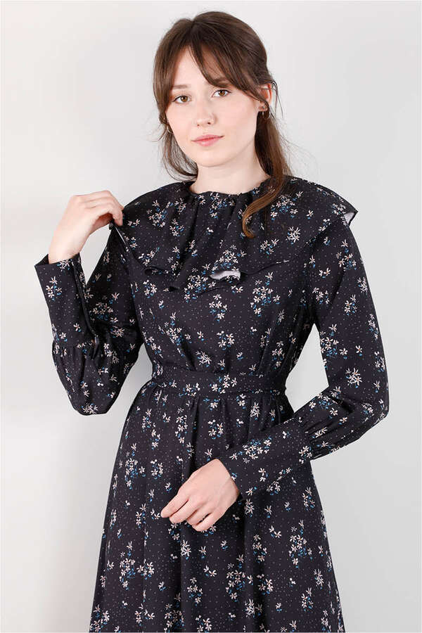 Volan Collar Dress Black - 2