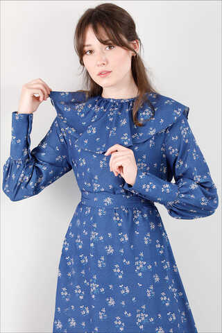 Volan Collar Dress Indigo - 2