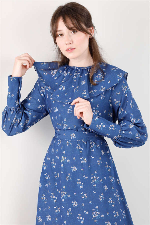 Volan Collar Dress Indigo - 2