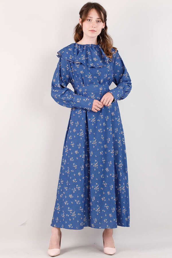 Volan Collar Dress Indigo - 1