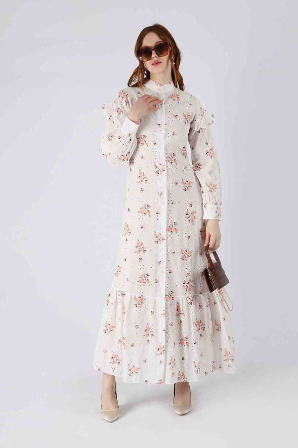 Floral Brode Dress Salmon - 1