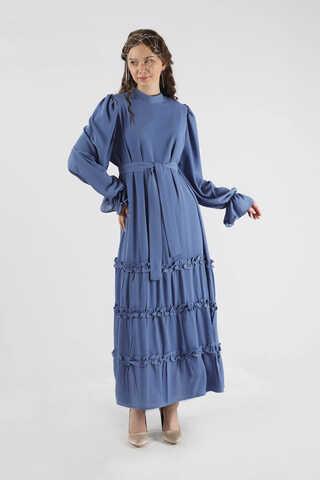 Flowy Frilly Dress Indıgo - 1