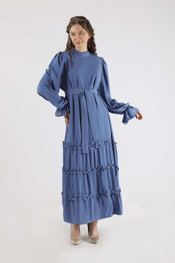 Flowy Frilly Dress Indıgo - 1