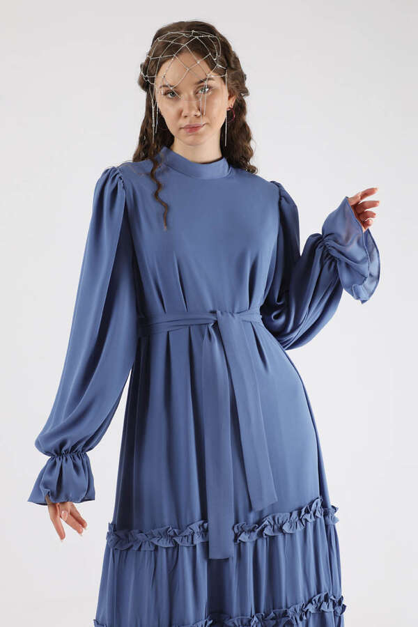 Flowy Frilly Dress Indıgo - 2