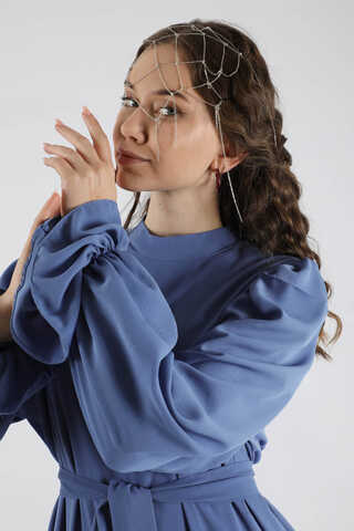 Flowy Frilly Dress Indıgo - 3