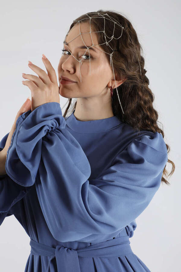 Flowy Frilly Dress Indıgo - 3