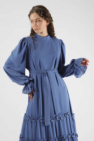 Flowy Frilly Dress Indıgo - 4