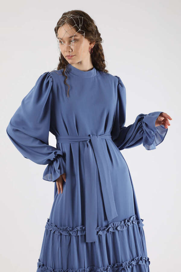 Flowy Frilly Dress Indıgo - 4