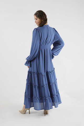 Flowy Frilly Dress Indıgo - 6