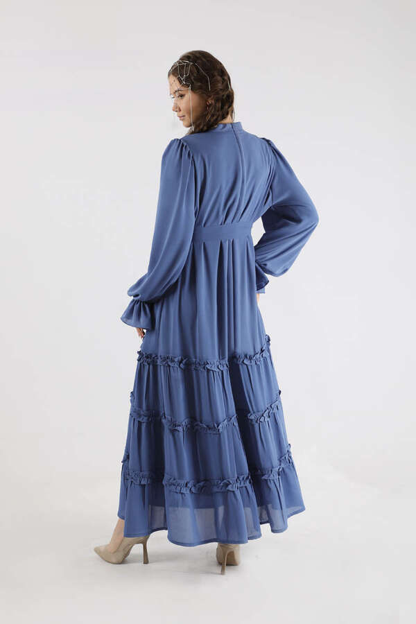 Flowy Frilly Dress Indıgo - 6