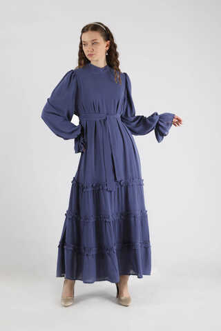 Flowy Frilly Dress Navy Blue - 1