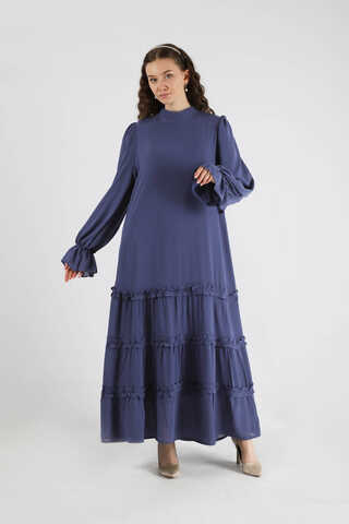 Flowy Frilly Dress Navy Blue - 3