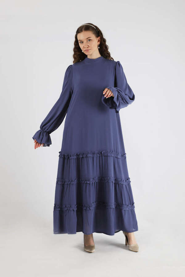 Flowy Frilly Dress Navy Blue - 3