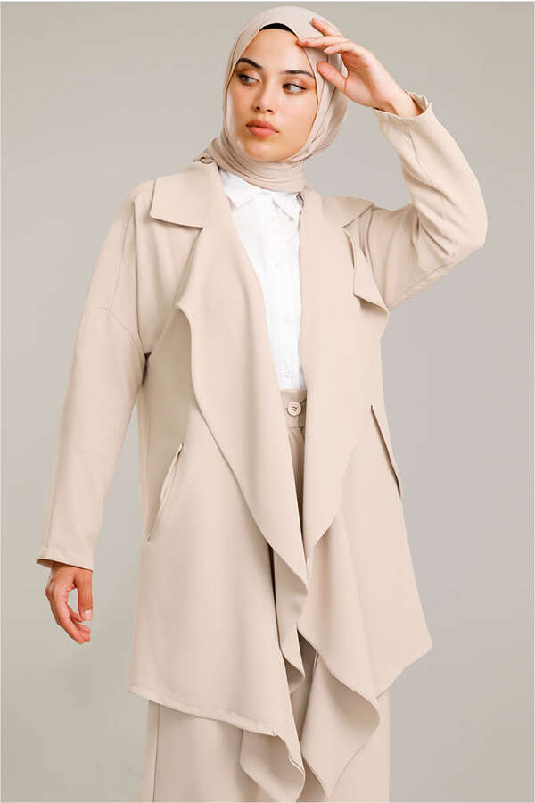Flowy Jacket Suit Beige - 4