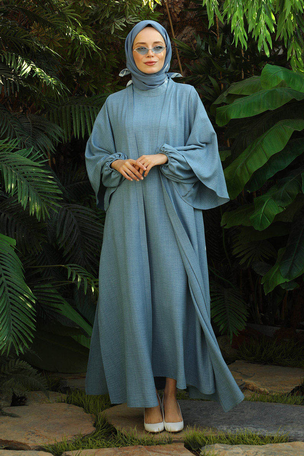 Flywheel Cuff Piece Abaya Suit Baby Blue - 1