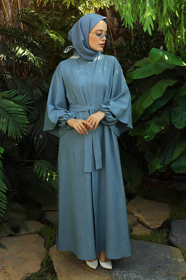 Flywheel Cuff Piece Abaya Suit Baby Blue - 2