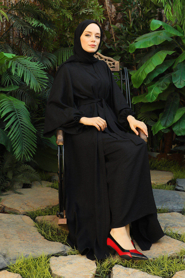 Flywheel Cuff Piece Abaya Suit Black - 4