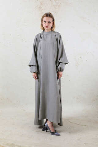Flywheel Cuff Piece Abaya Suit Grey - 4