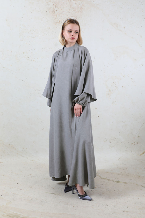 Flywheel Cuff Piece Abaya Suit Grey - 6