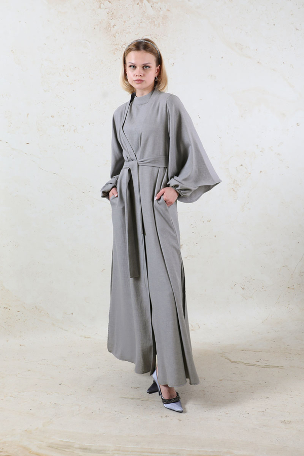 Flywheel Cuff Piece Abaya Suit Grey - 1
