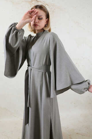 Flywheel Cuff Piece Abaya Suit Grey - 3