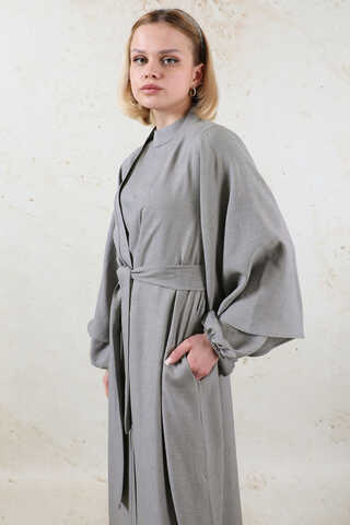 Flywheel Cuff Piece Abaya Suit Grey - 9