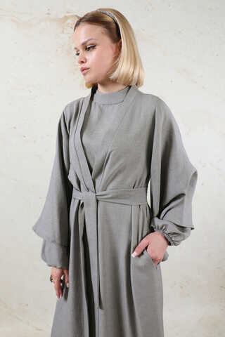 Flywheel Cuff Piece Abaya Suit Grey - 10