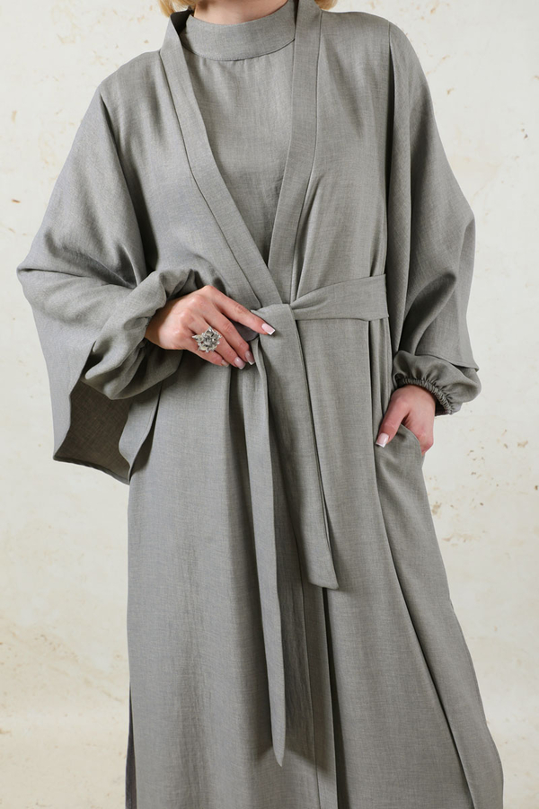 Flywheel Cuff Piece Abaya Suit Grey - 11