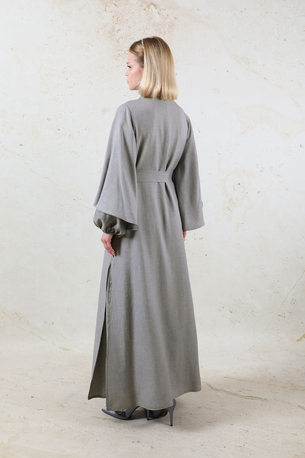 Flywheel Cuff Piece Abaya Suit Grey - 12